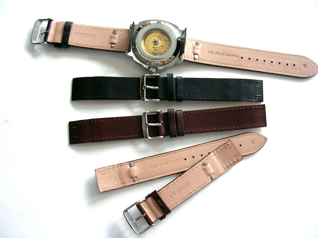 Open End Shell Leather for Vintage Wire Lug Military watch band strap IW SUISSE