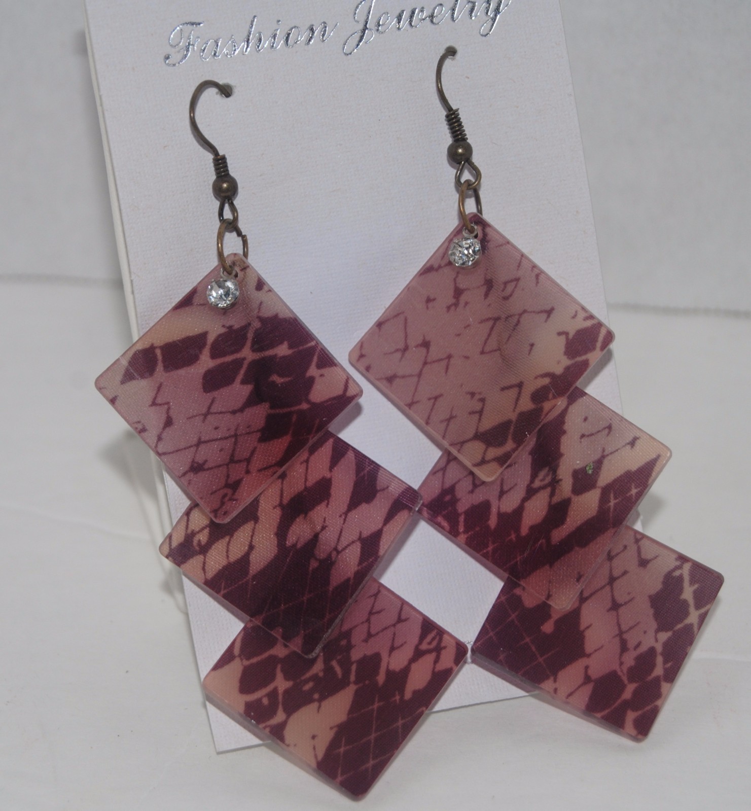 FASHION JEWELRY BROWN ROSE GOLD DIAMOND SHAPE FASHION EARRINGS