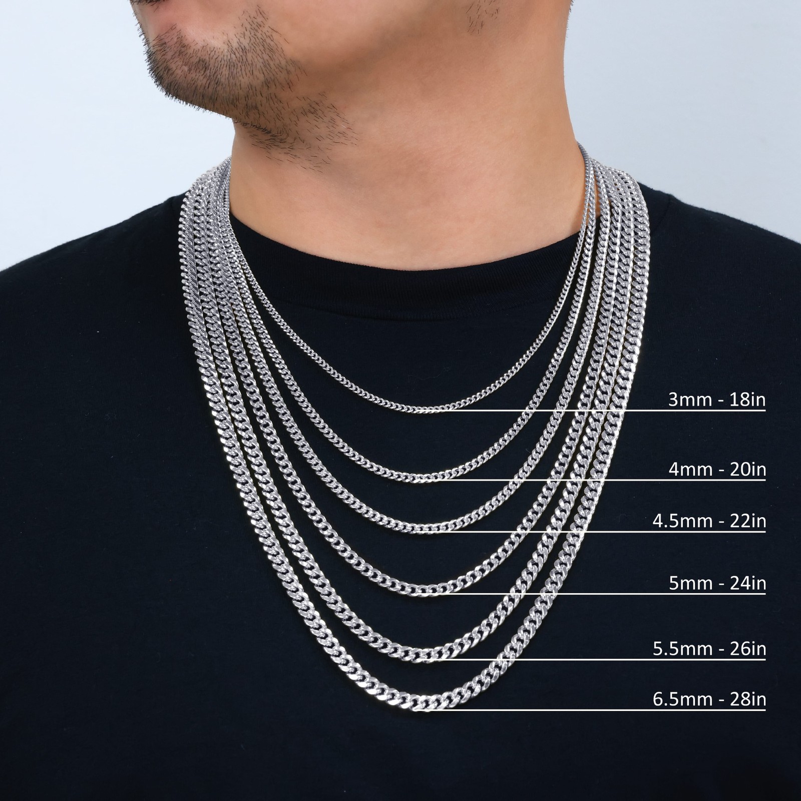 10K White Gold 3mm-9mm Miami Cuban Link Necklace Chain or Bracelet, 7″-30″