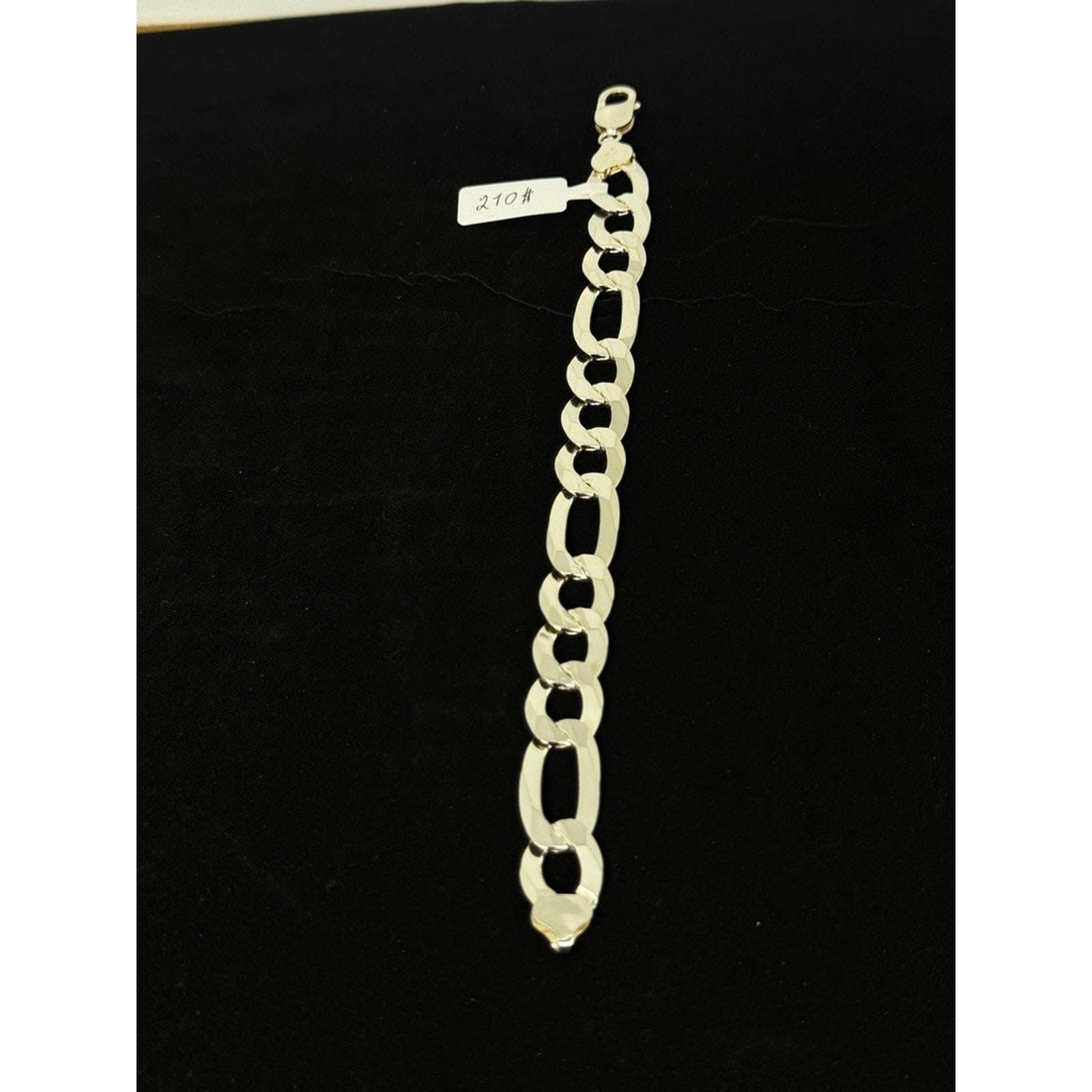 Italian Sterling Silver 925 Figaro Link Chain Bracelet 8.5 Inch 31 Grams