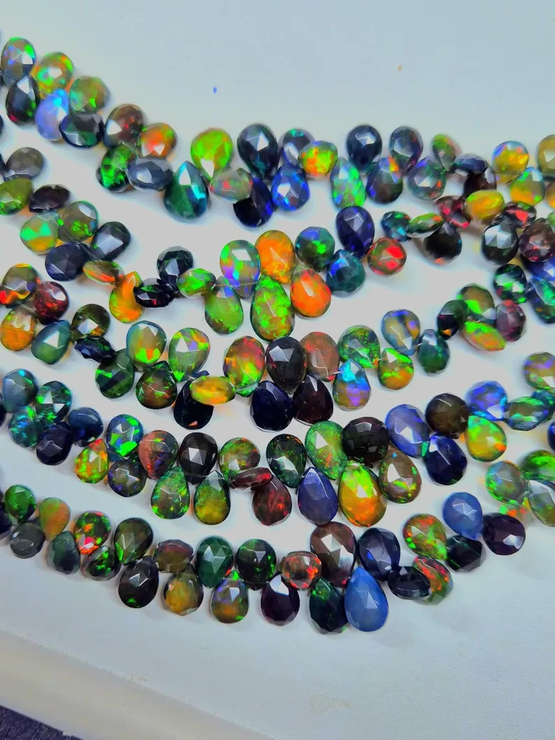 AAA High Quality Ethiopian Opal Faceted Pear Beads, Flashy Opal Bead Strands