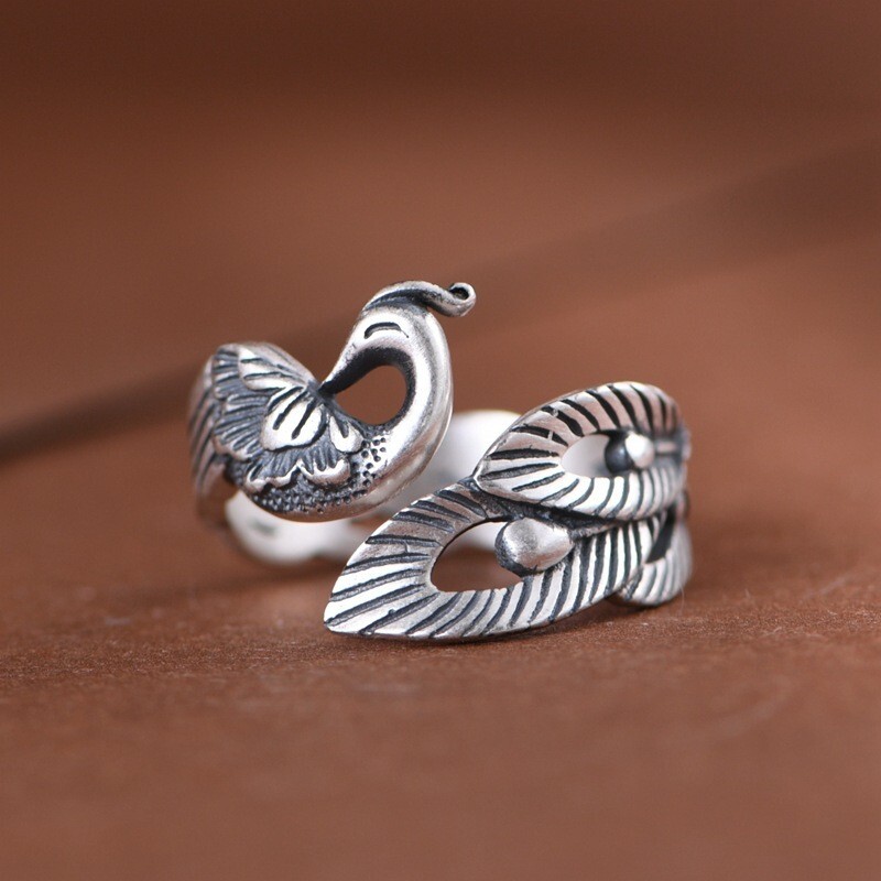 QXX Ring Phoenix Mythical Bird Symbol of Empress Fine Silver Adjustable