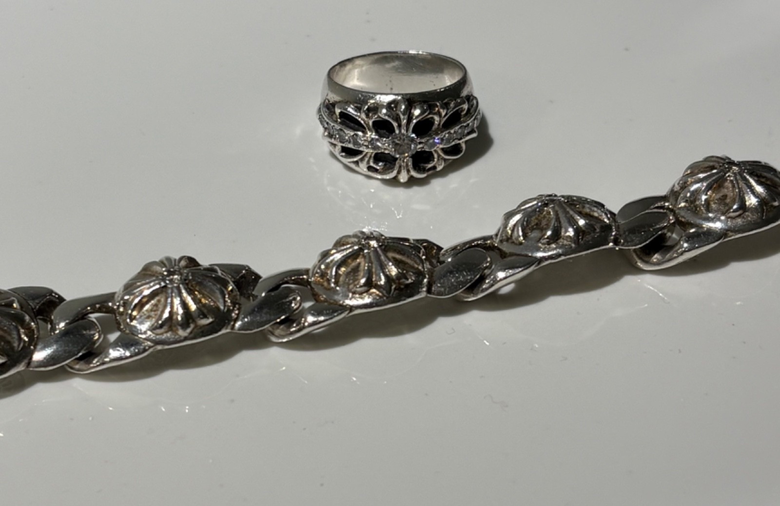 Vtg 1997 Chrome Hearts .925 Silver, 7 Diamond Extra Fancy, Cross Link Box, 8.5″