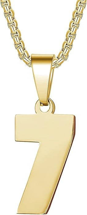 Gold Stainless Steel Steel #7 No 7 Number Seven Necklace Chain Pendant