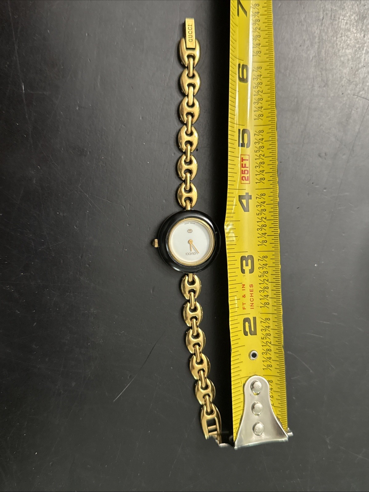 Parts Vintage GUCCI 1100-L Change Bezel Quartz Black Gold 26mm Women’s Watch