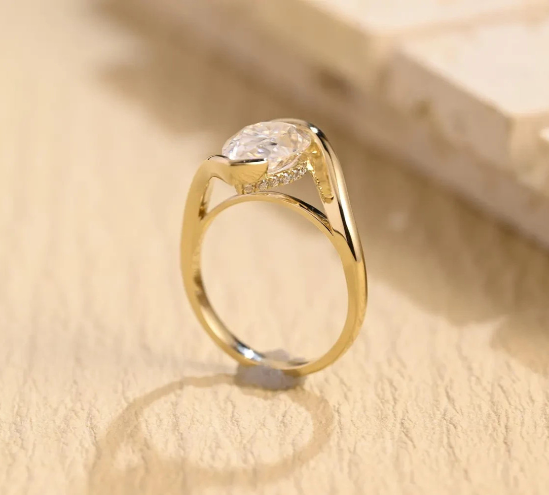 Lab Grown Diamond Engagement Ring Pear Cut Ring 9k solid gold ring gifts for her