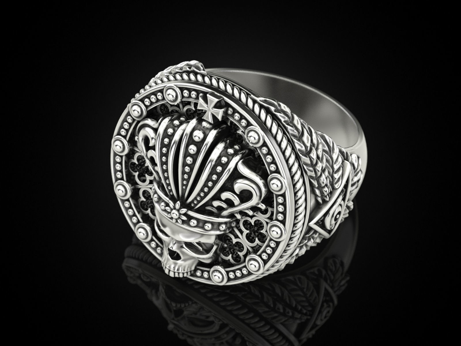 Oxidized Men’s King Skull Face Gothic Punk 925 Sterling Silver Statement Rings