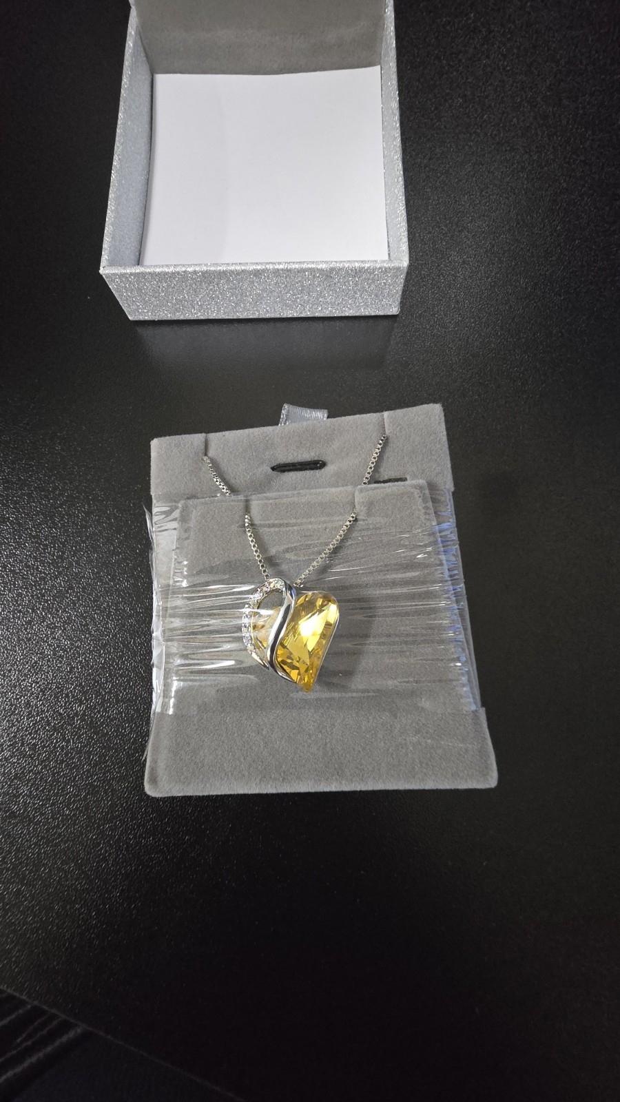 LEAFAEL Silver Tone Yellow Heart Crystal Charm SET Chain Necklace And Bracelet