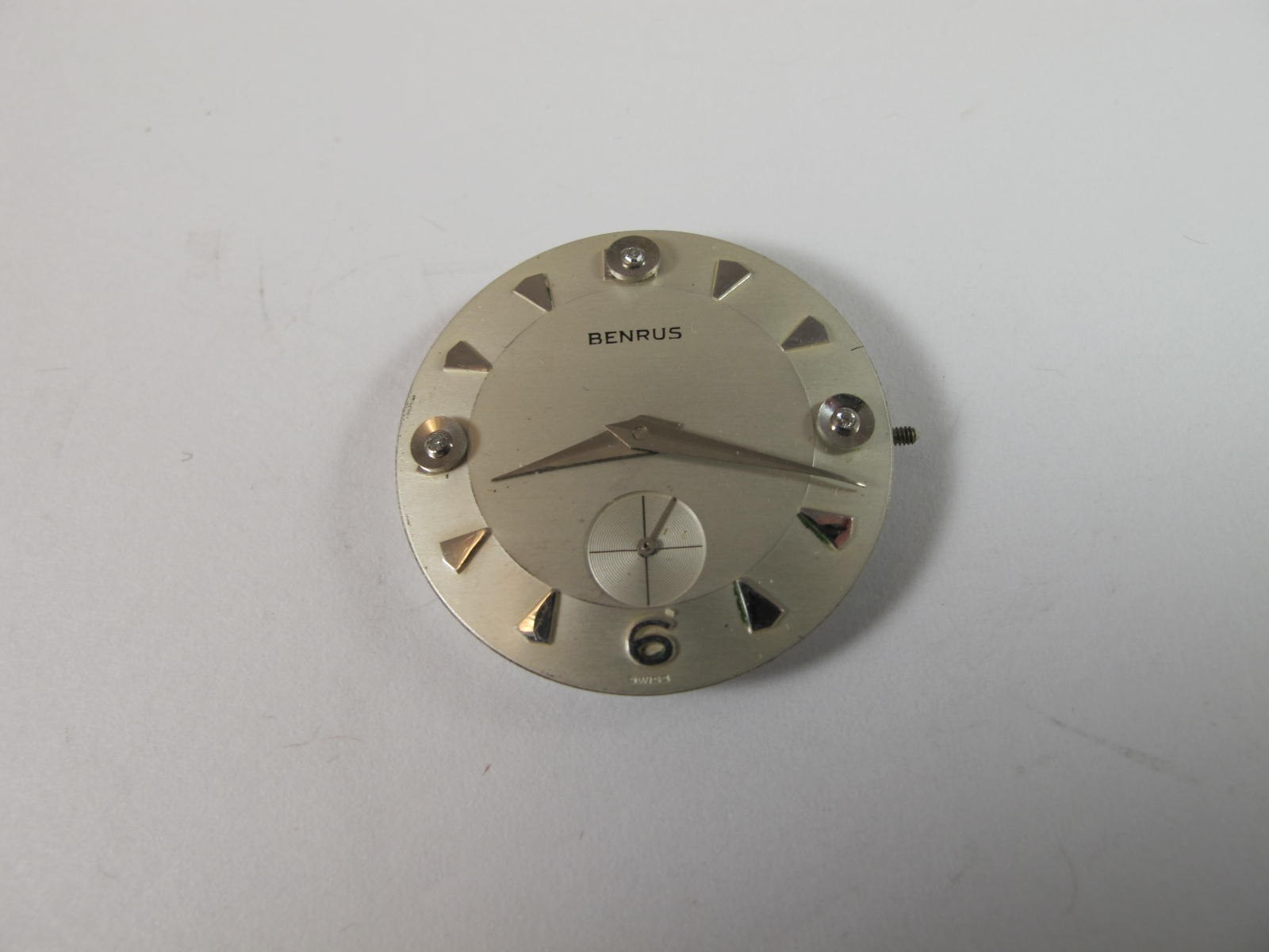 BENRUS MENS FANCY SILVER DIAL WITH JEWELED MARKERS AND SILVER DUPHINE HANDS