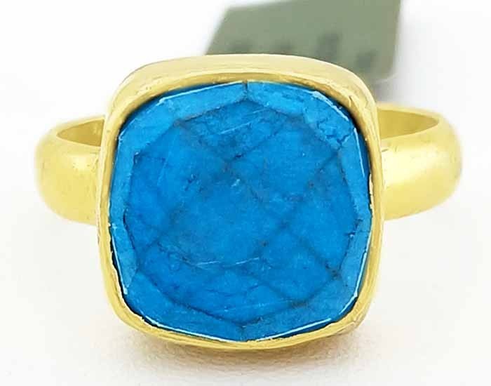GENUINE 5.15 Cts TURQUOISE RING 14k YELLOW GOLD PLATED – New With Tag