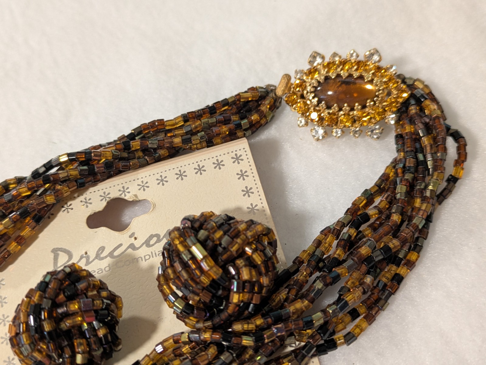 VINTAGE KAY CREATION PRECIOUS MULTI STRAND TWIST NECKLACE & PIERCED EARRINGS SET