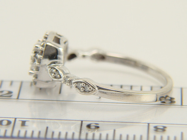 10K White Gold Natural Diamond Halo Engagement or Right Hand Ring Size 6.75