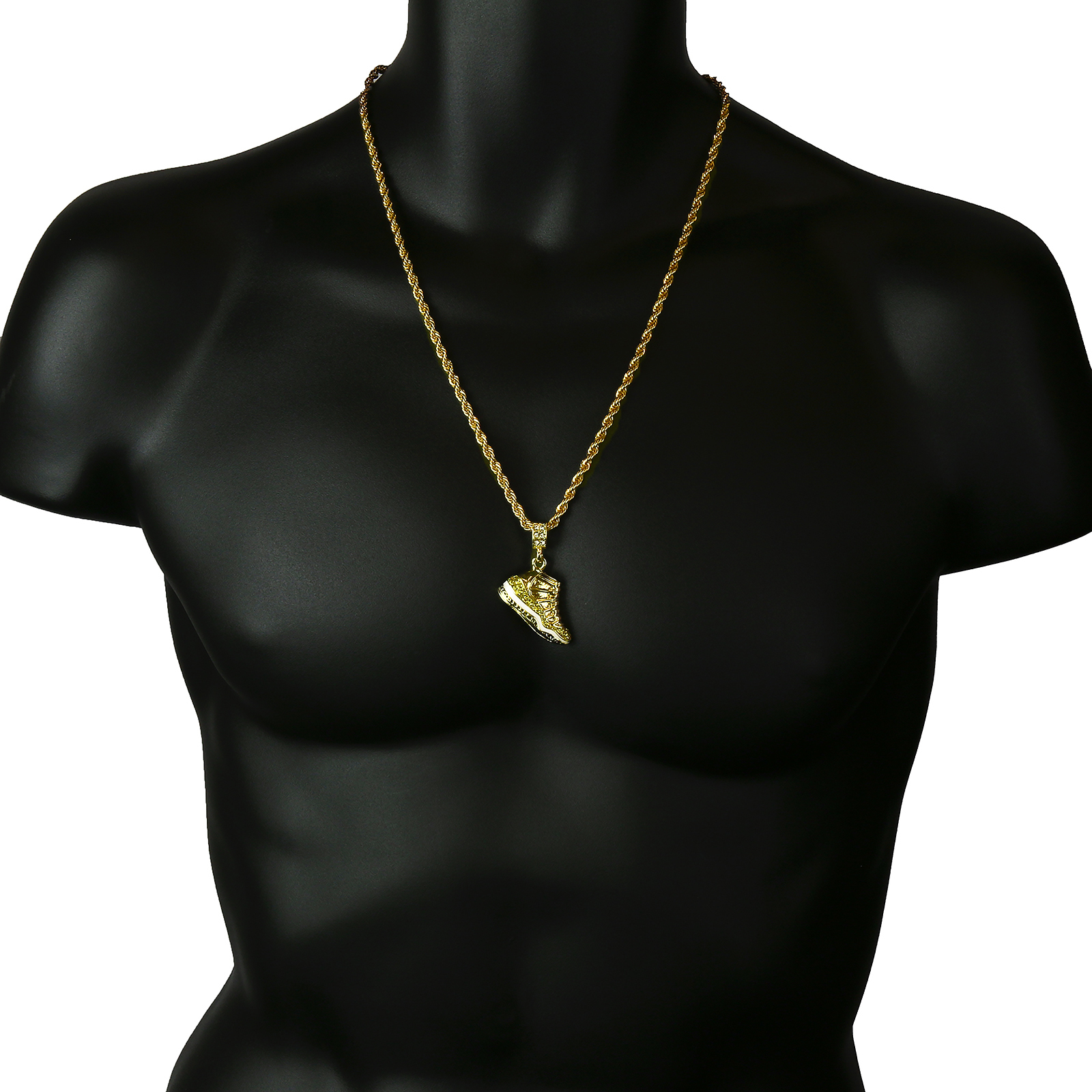Mens 14k Gold Plated “Championship” Pendant Cubic-Zirconia 24″ Rope Chain