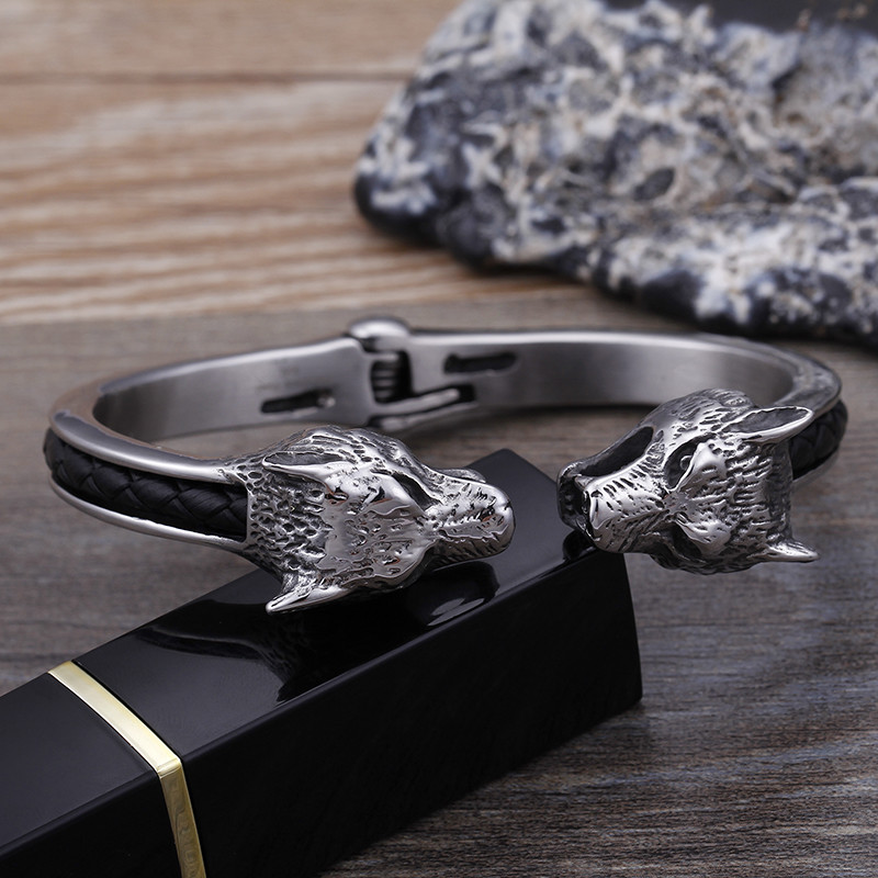 8*67mm Pure stainless steel Gothic bracelet Biker Wolf Cuff Bangle Mens gifts