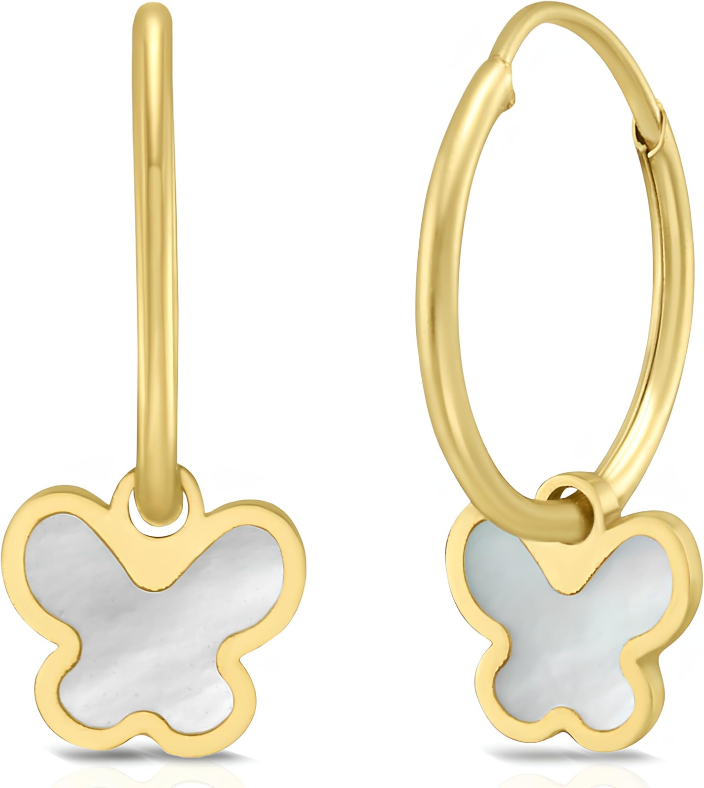 Floreo 14k Yellow Gold 19.2mm Mother of Pearl Dangle Butterfly Huggie Earrings