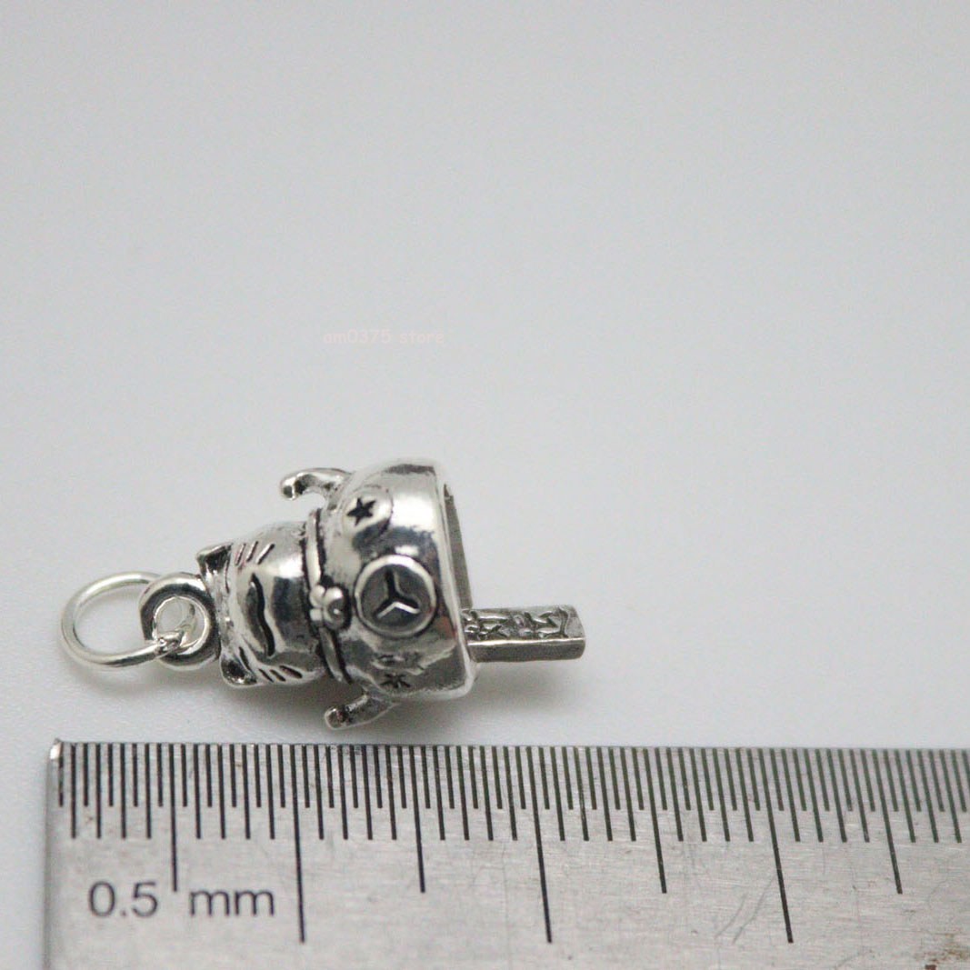 Real 925 Sterling Silver Women Men Lucky Coin Cat Bell Pendant Accessory 22*11mm