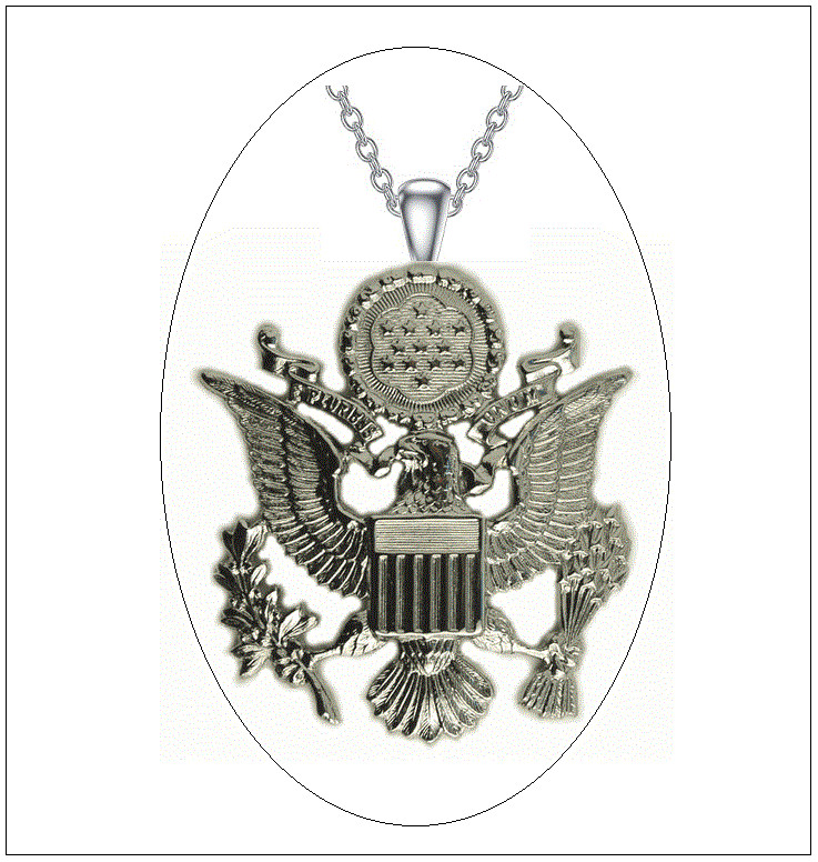 AMERICAN EAGLE Necklace – 2″ Coat of Arms Eagle – 24″ Silver Stainless Chain