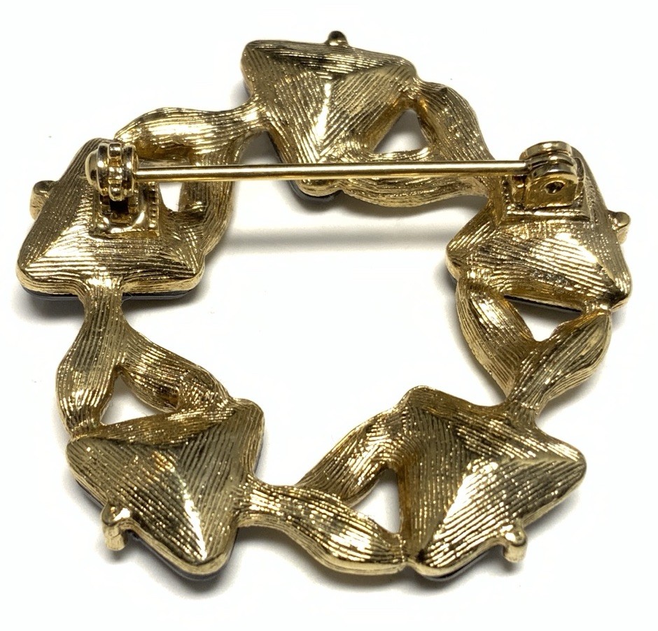Gold Tone Black & Clear Rhinestone Brooch LK120
