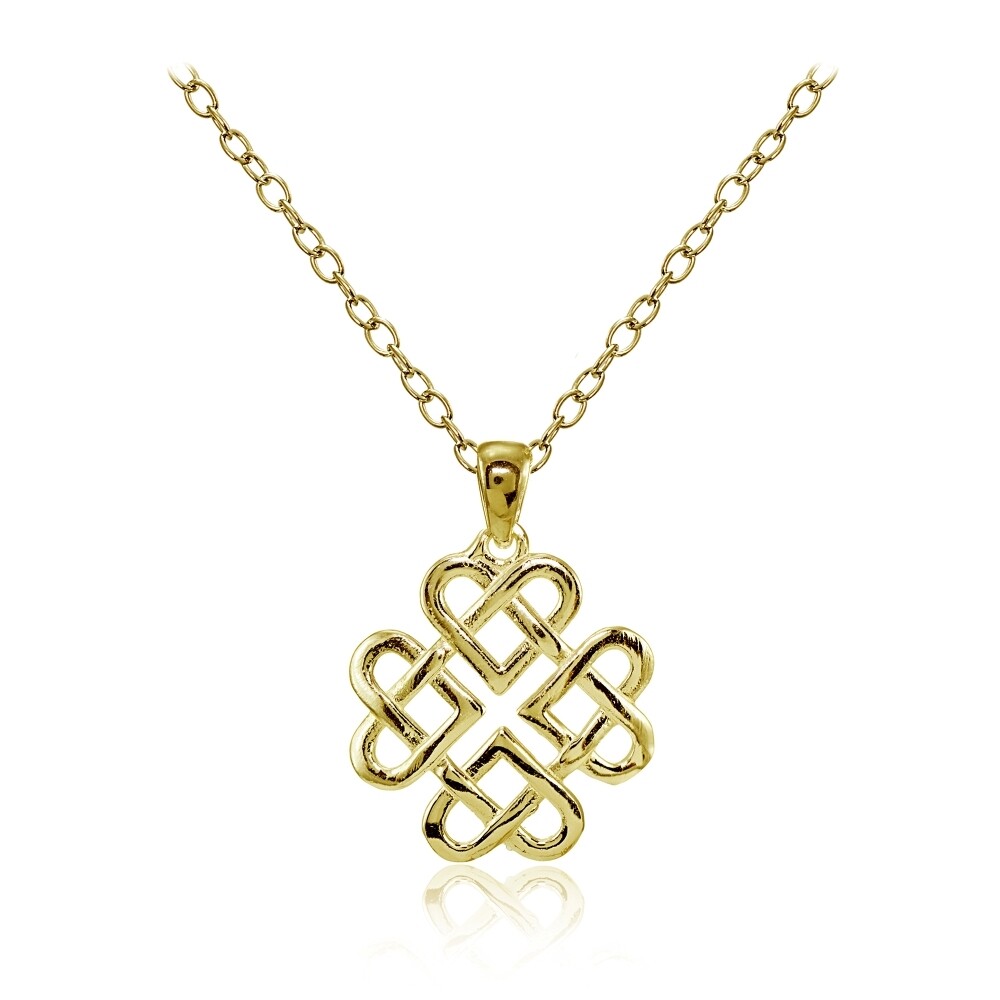 Yellow Gold Flashed Sterling Silver High Polished Celtic Love Knot Necklace