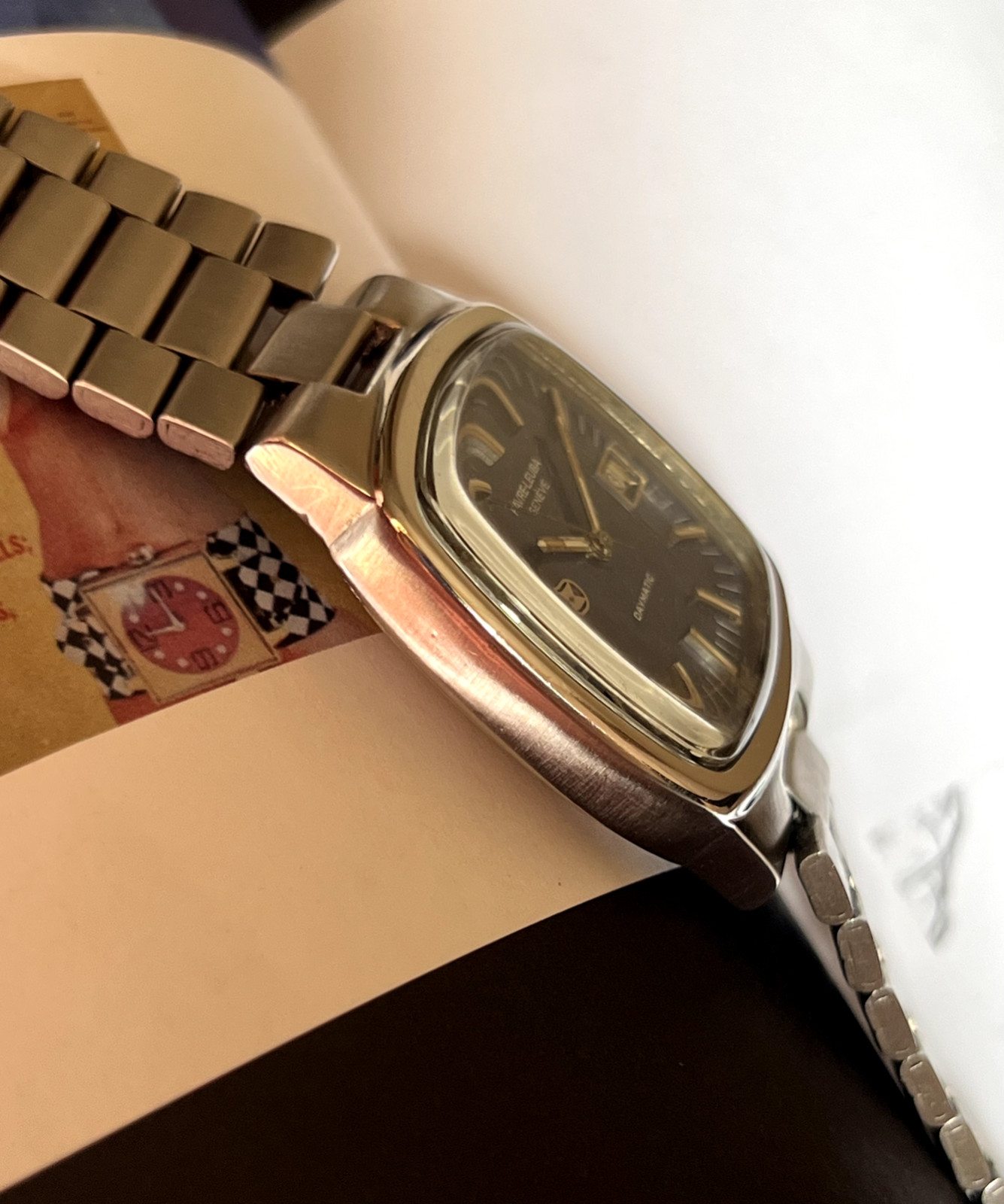Vintage Favre leuba daymatic TV shape integrated bracelet automatic mens watch