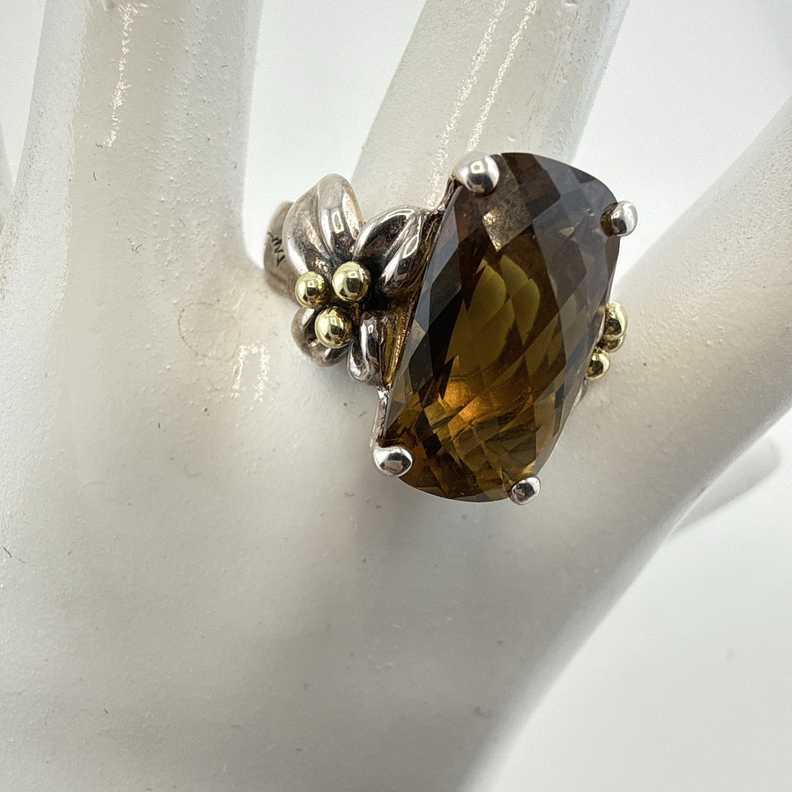 Ann King Ring Sterling Silver 18k Yellow Gold Flower Smoky Quartz Size 9 Floral