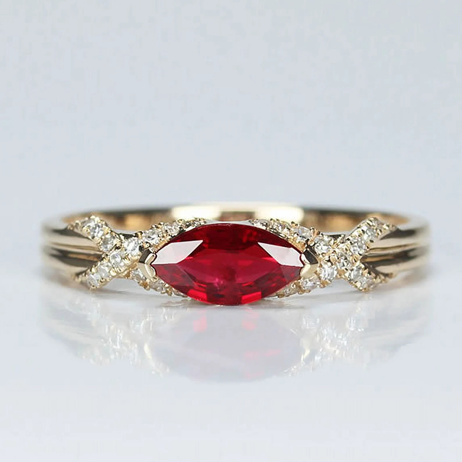 2.56 Ct Marquise Simulated Ruby Women’s Engagement Ring 14k Yellow Gold Plated