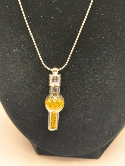 $900 .925 Sterling Silver 3.75CT Yellow Diamond Powder In Glass Vial Necklace