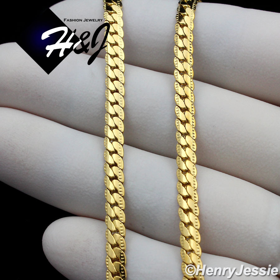 16-40″MEN Stainless Steel 4mm Gold Plated Diamond Cut Miami Cuban Necklace*GN161
