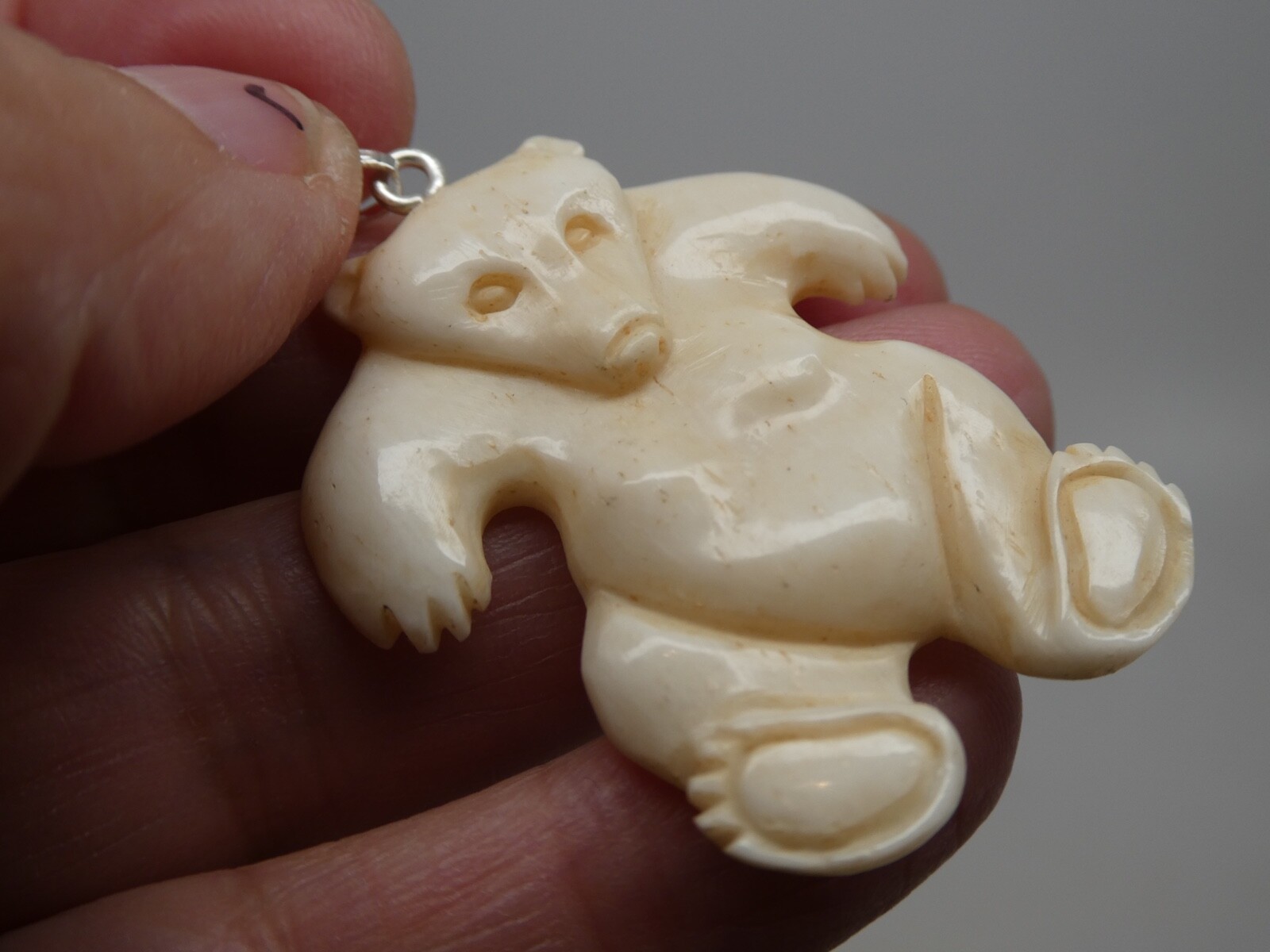 Polar Bear Carved Water Buffalo Bubalus Bubalis Bone Pendant Necklace With Cord