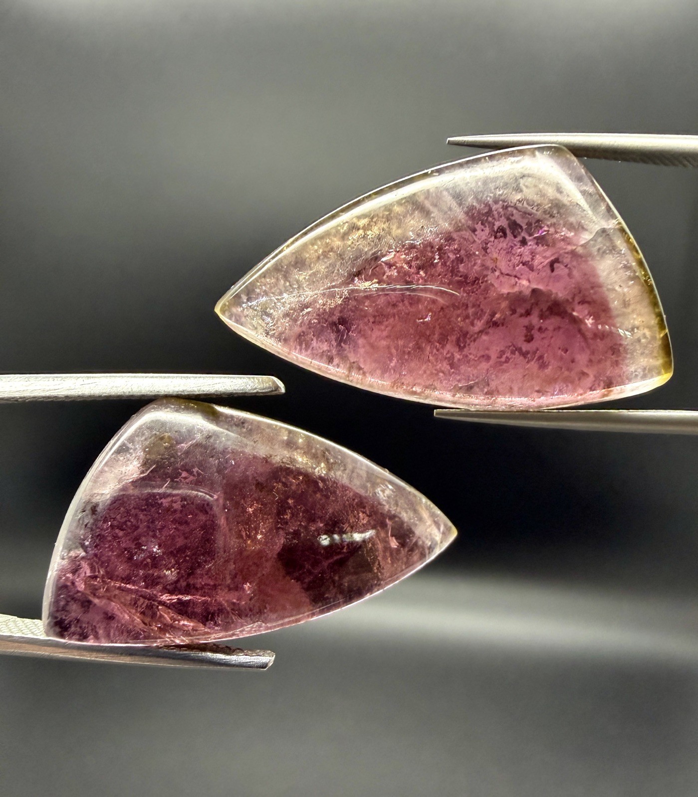Natural Pink Bi-Color Elbaite Tourmaline Cabochon Pair 49 Ct Malkhan Russia