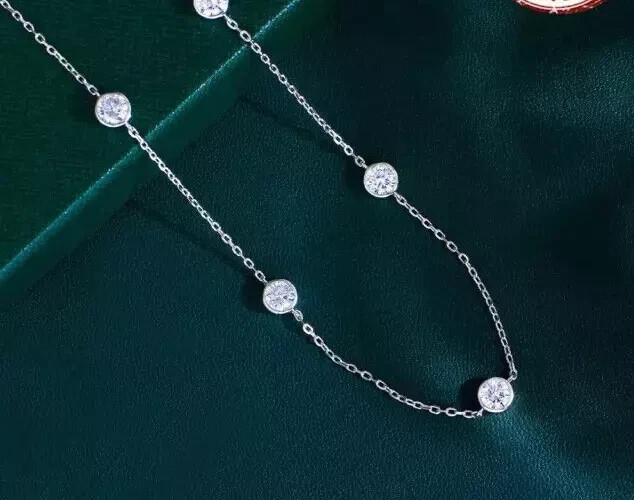 3Ct Round Lab Created Diamond Women’s Station Necklace 14K White Gold Plated 18″