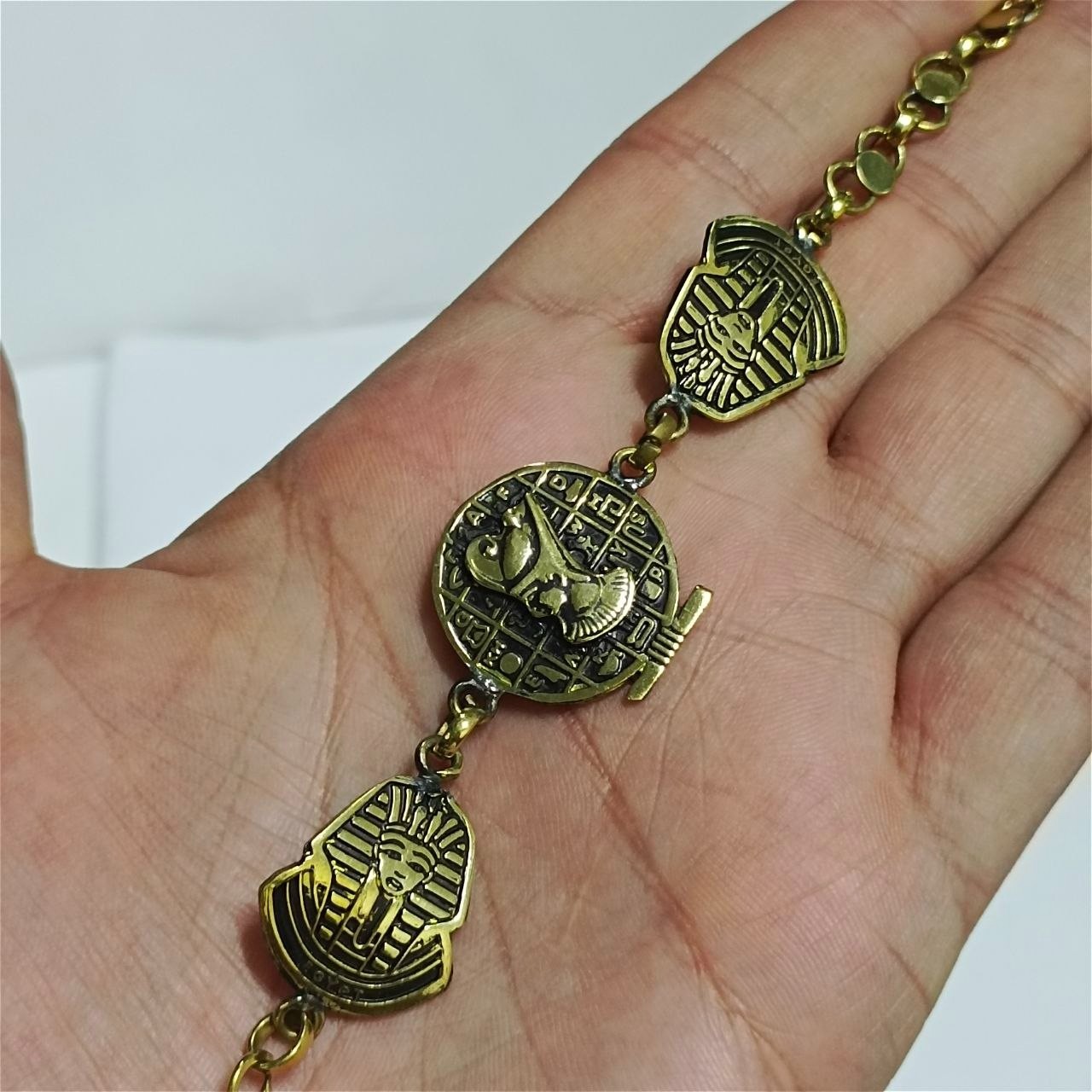 Ancient Egypt Brass Bracelet Pharaoh Hieroglyphic Handmade Vintage Jewelry Gift