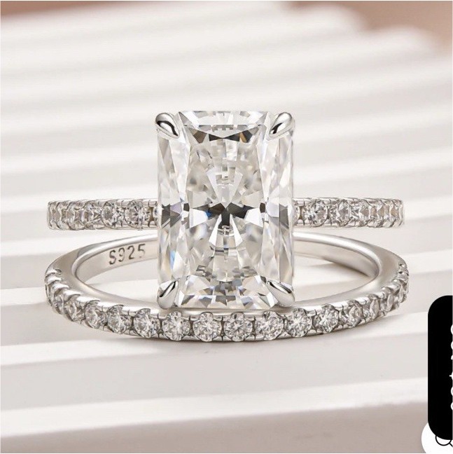 Moissanite 3.5 Ct Radiant Cut White Gold 925 Wedding Ring Set