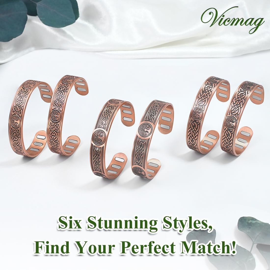 Vicmag Copper Bracelet for Men 9X Strength Magnetic 99% Pure Copper with 5000 Ga