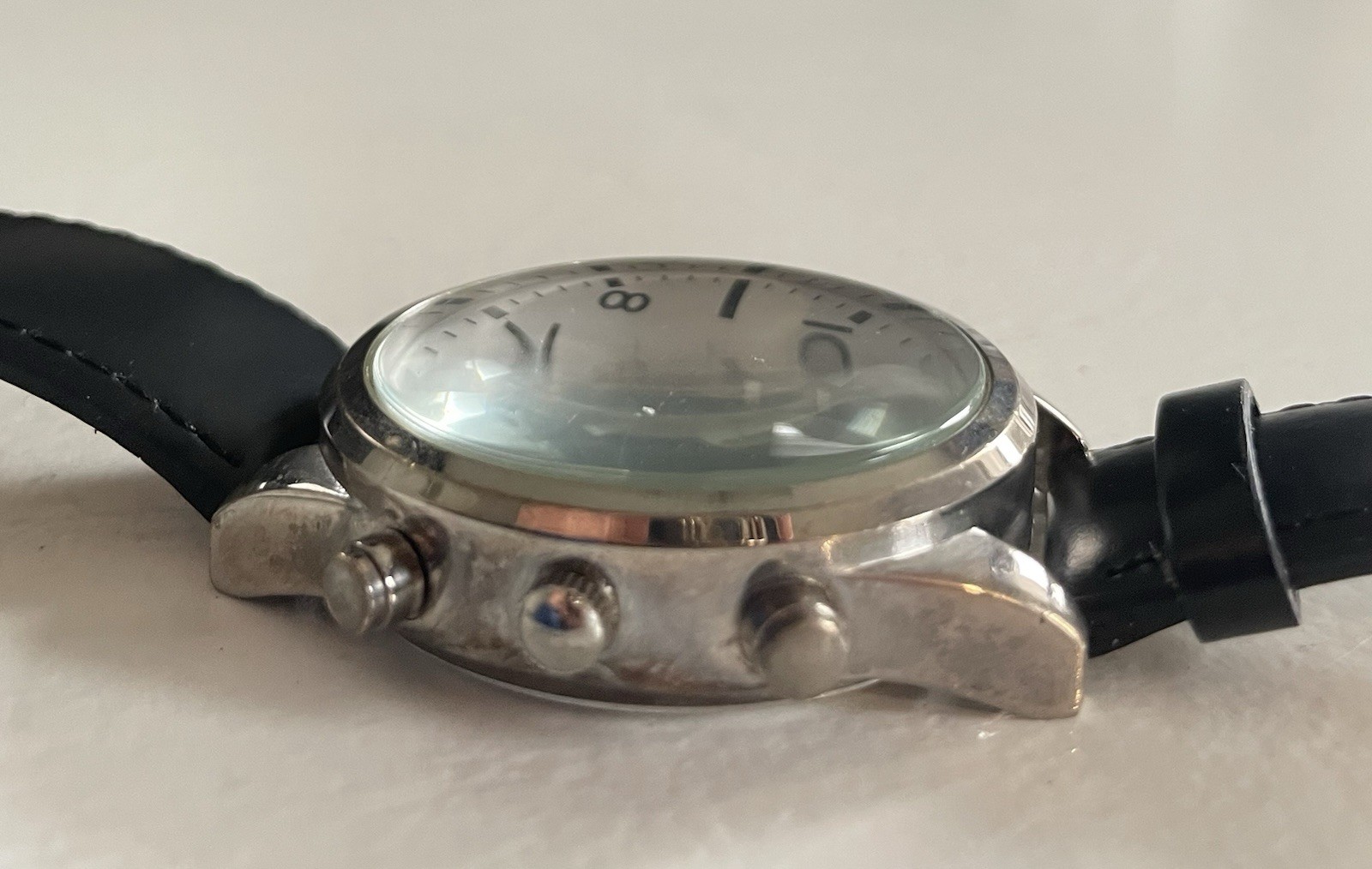 BREDA 2384A Watch Men White Dial Silver Tone Black Leather BATTERY NEEDED