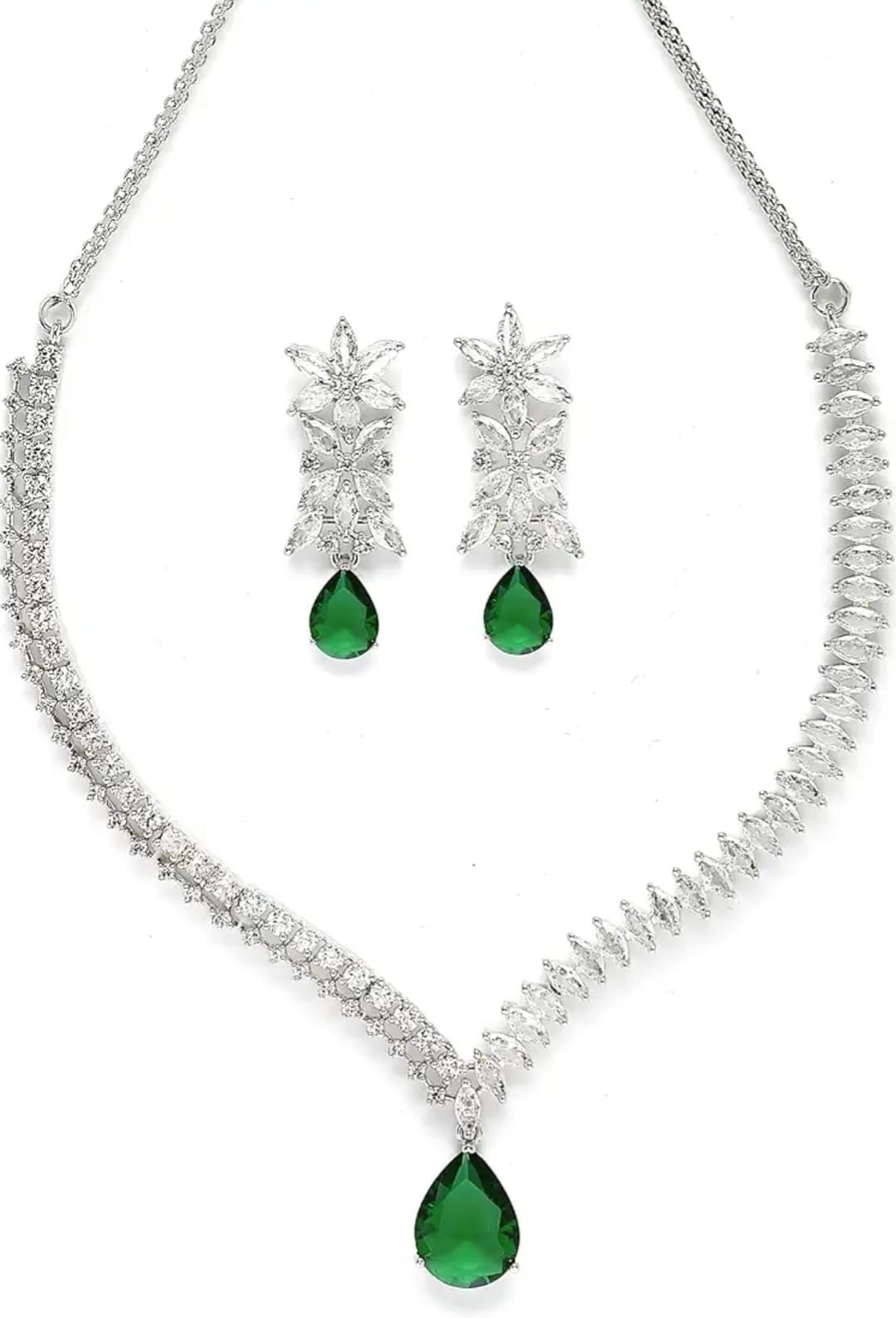 Indian bollywood white/green stone necklace set with matching earrings for women