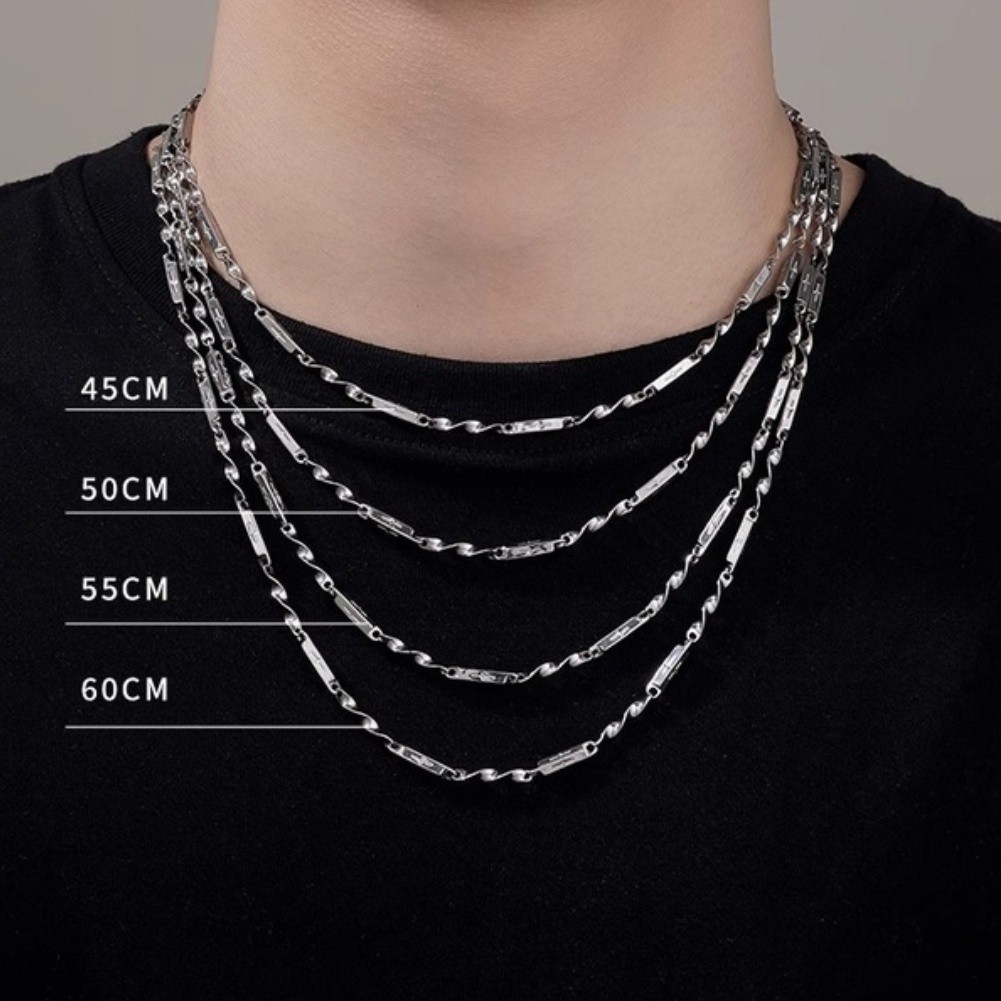 Titanium Steel Rhombus Mobius Necklace – Unisex Long Clavicle Chain Silver