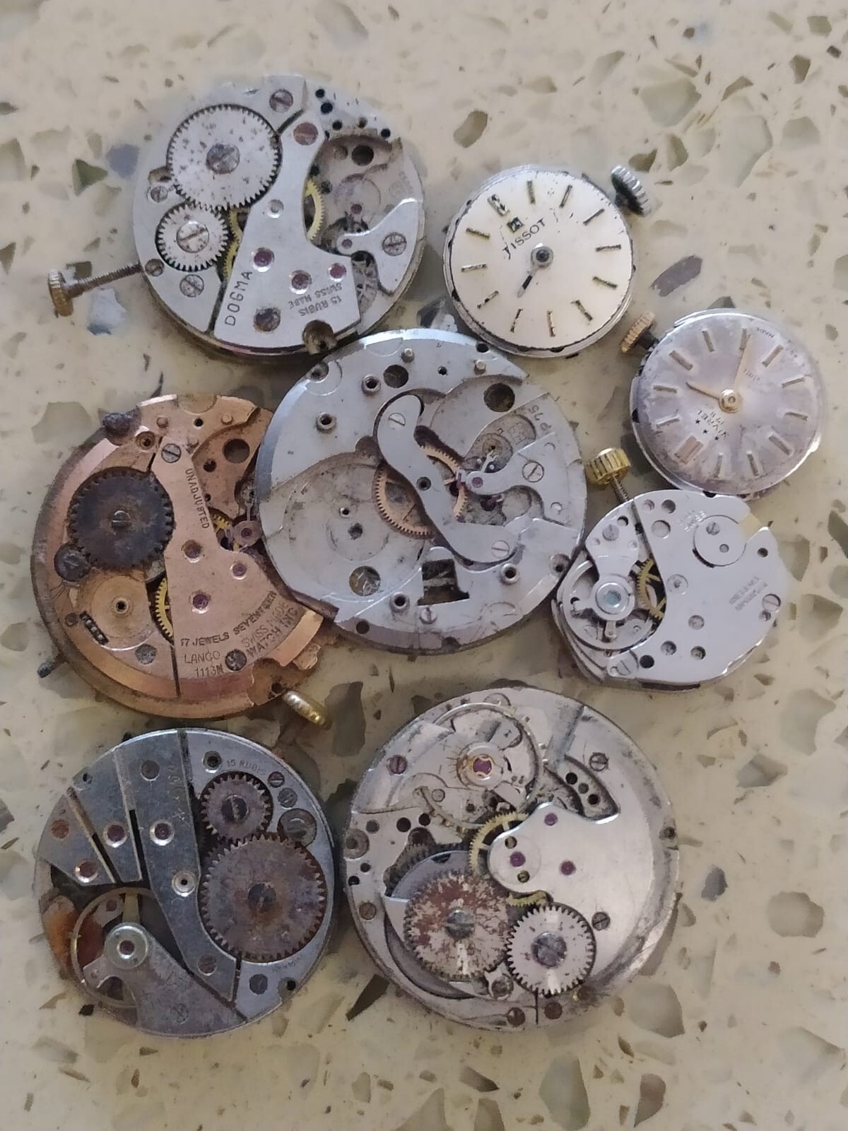 LOT VINTAGE Movements tissot /dogma/ lnco/ & Other for parts