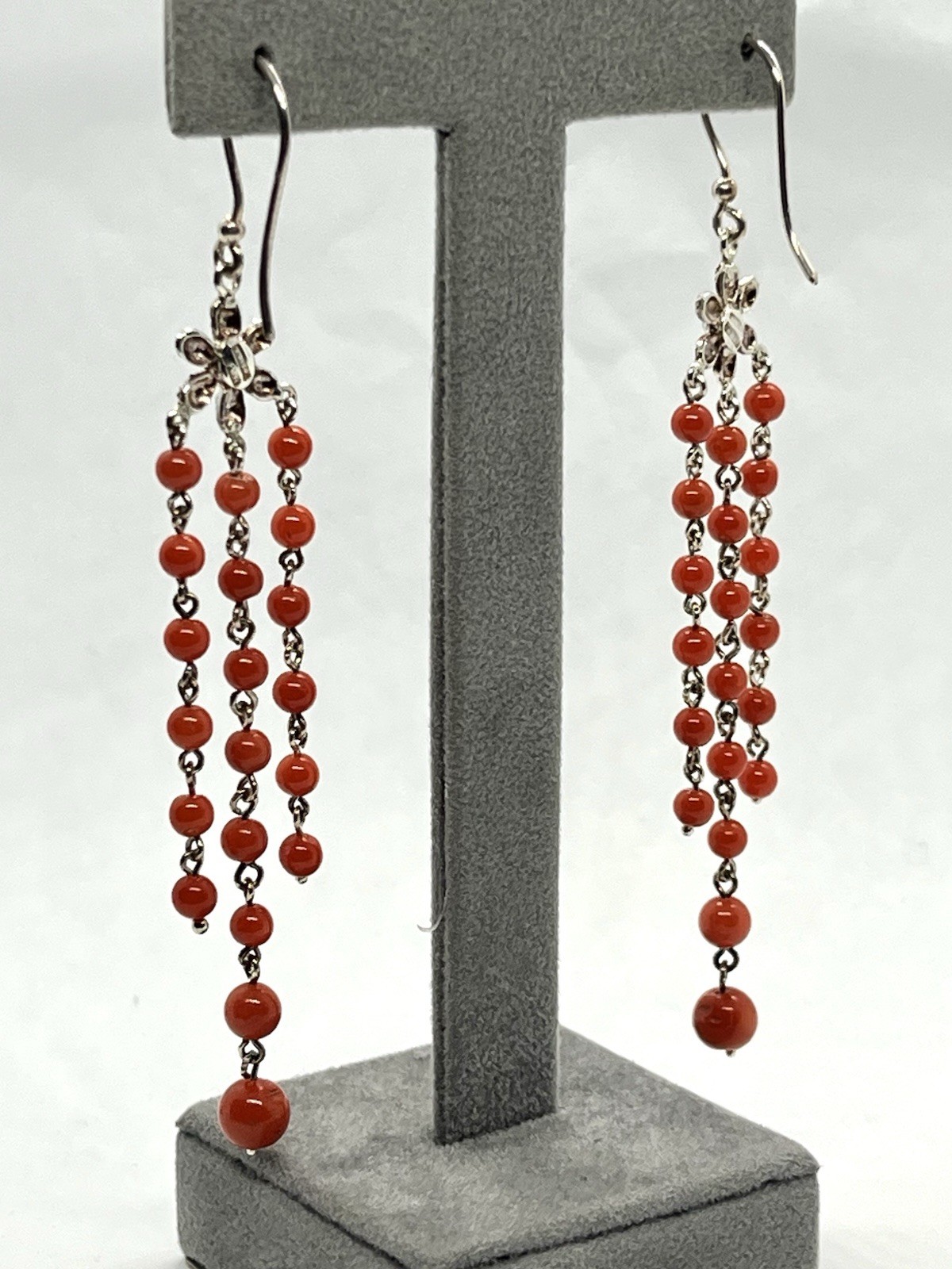 925 Silver Earrings With Natural Mediterranean Coral 7.5cm – Handmade