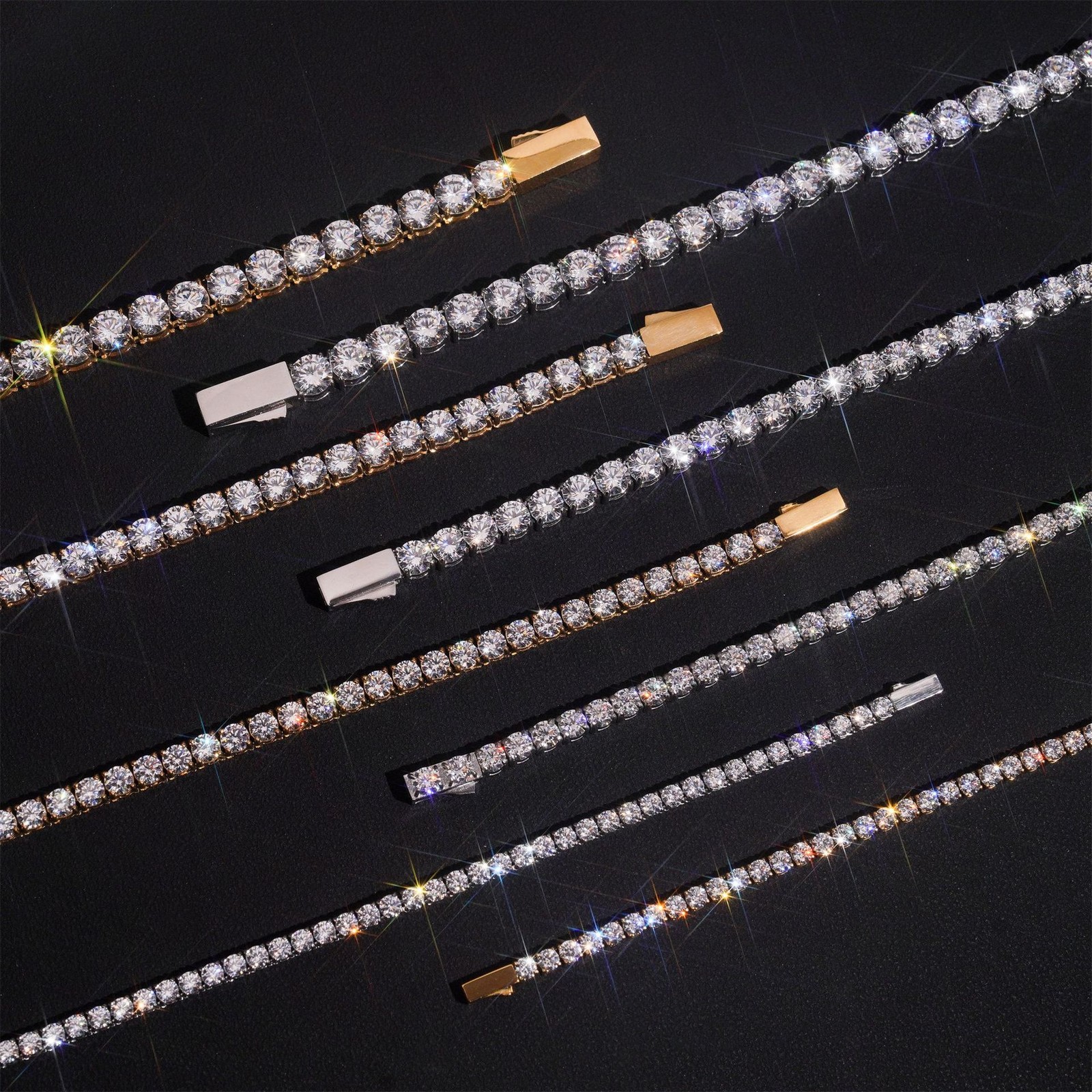 3-6mm 16-24″ Round Cut Zircon Tennis Chain 316L Stainless Steel Necklace Hip-hop
