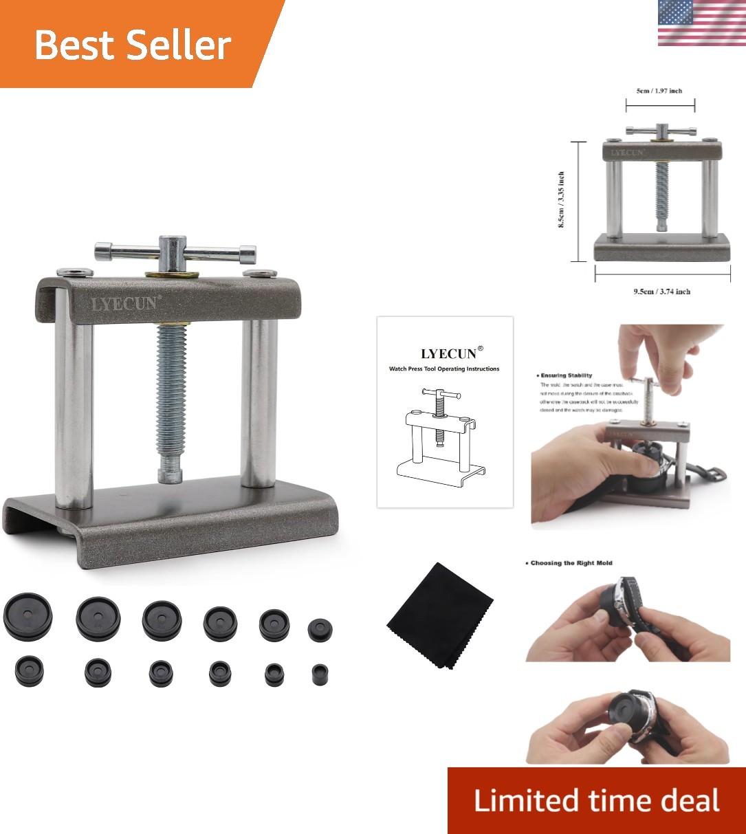 Lightweight Watch Press Tool with Fiber Cloth for Optimal Glass Protection