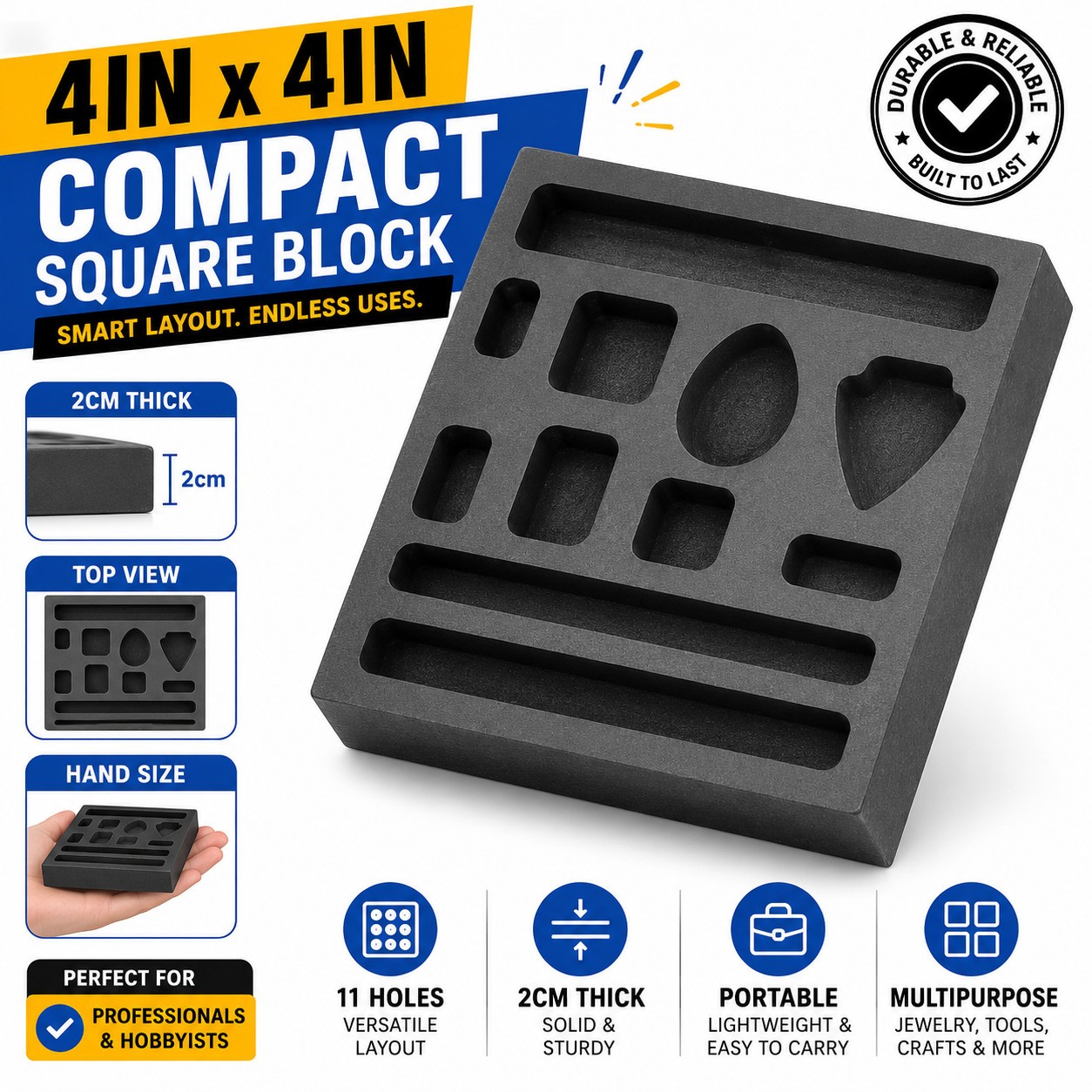 Graphite Casting Mold 4x4in Combo Block Gold Bar Round Coin Scrap Refining Tool