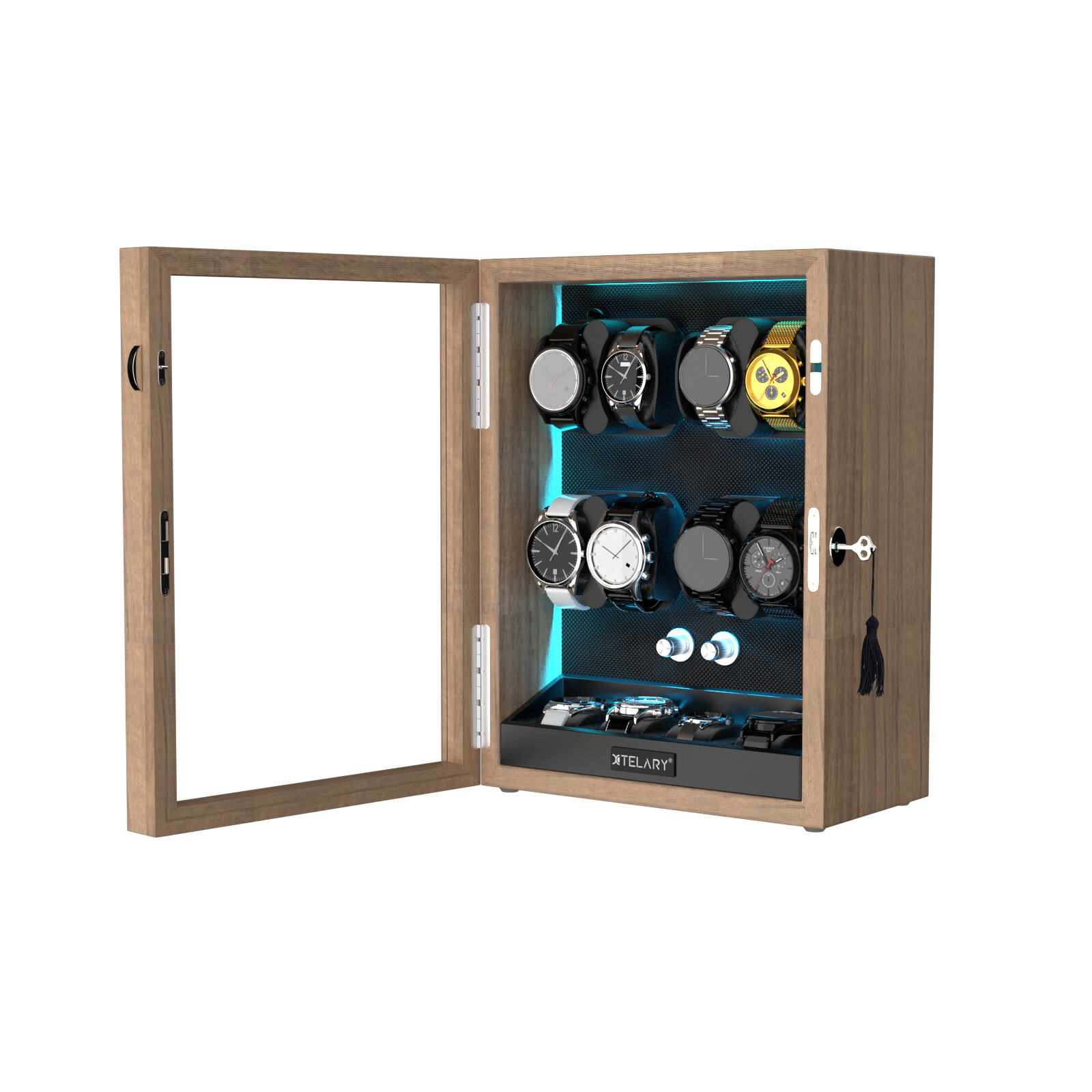 Automatic LED Watch Winder Single 4+4/6+6/8+4/12+6 LED Display Storage Watch Box