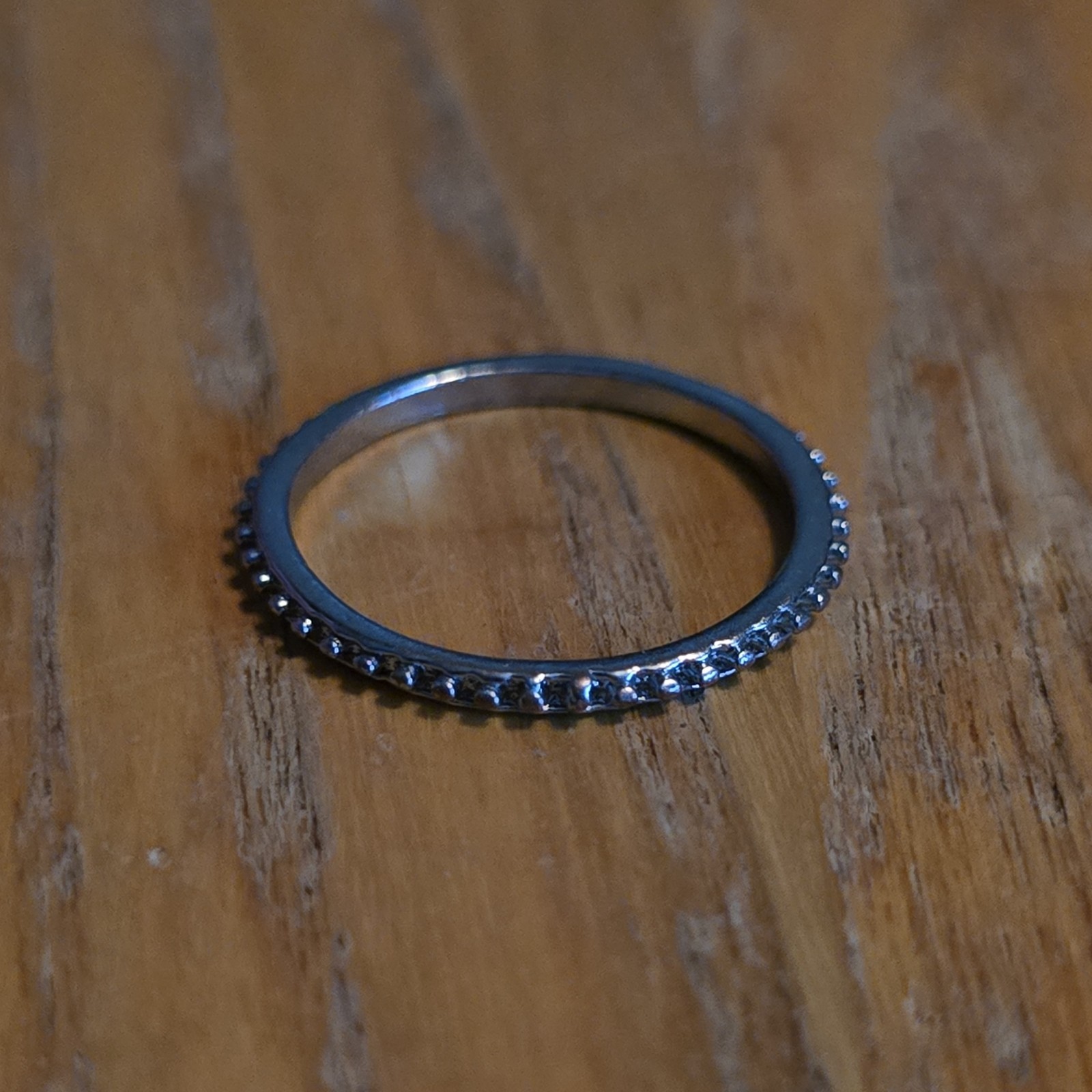 Silver Tone Eternity Band Ring with Small Clear Stones Size 9