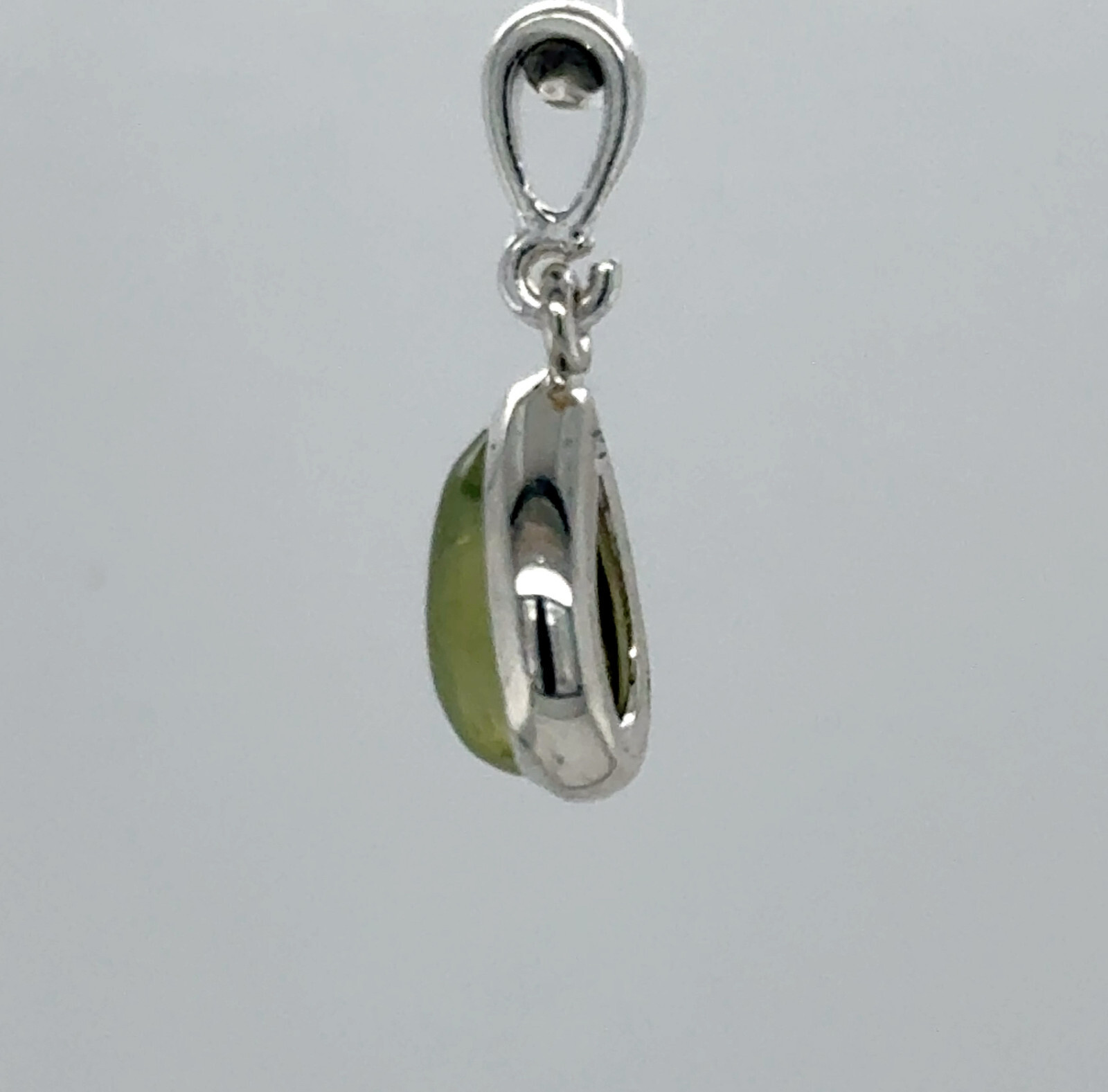 925 Sterling Silver – Green Drop Pear Prehnite Teardrop Celtic Pendant Charm