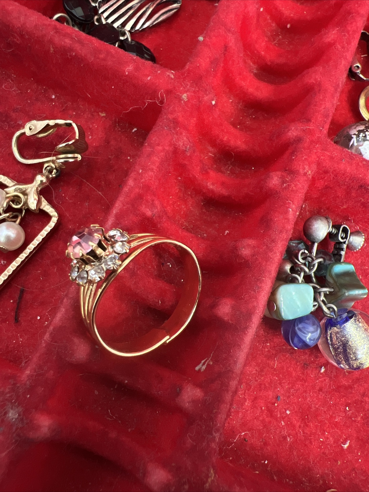 Jewerly Box and Lot of Costume Earrings Some Clip-on Some Pierced Some Single