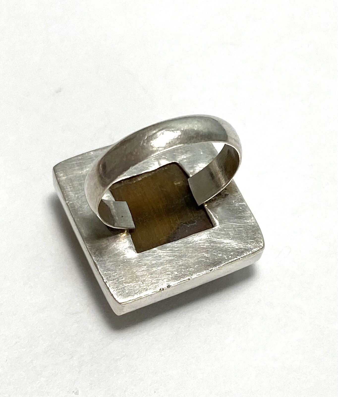 Tiger’s Eye 925 Artisan Native Ring Sterling Silver Size 7.25 Square 11.82g