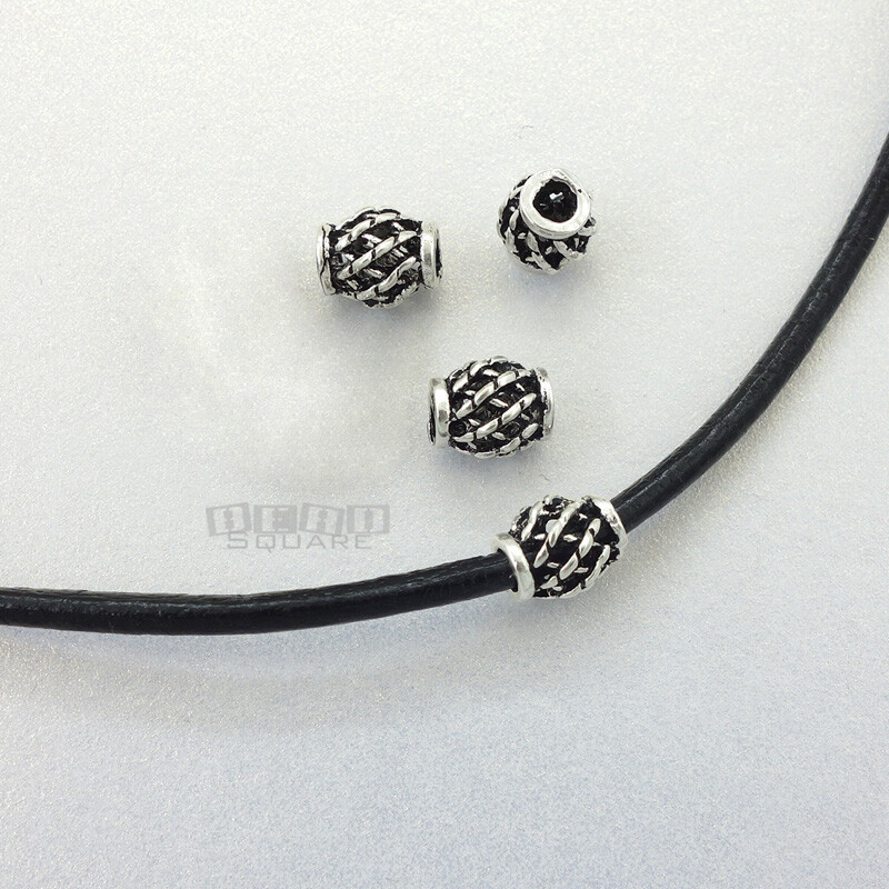 4 Antiqued Sterling Silver Mesh Oval Barrel Bead Spacers 5.8 x 6.8mm #33085-A