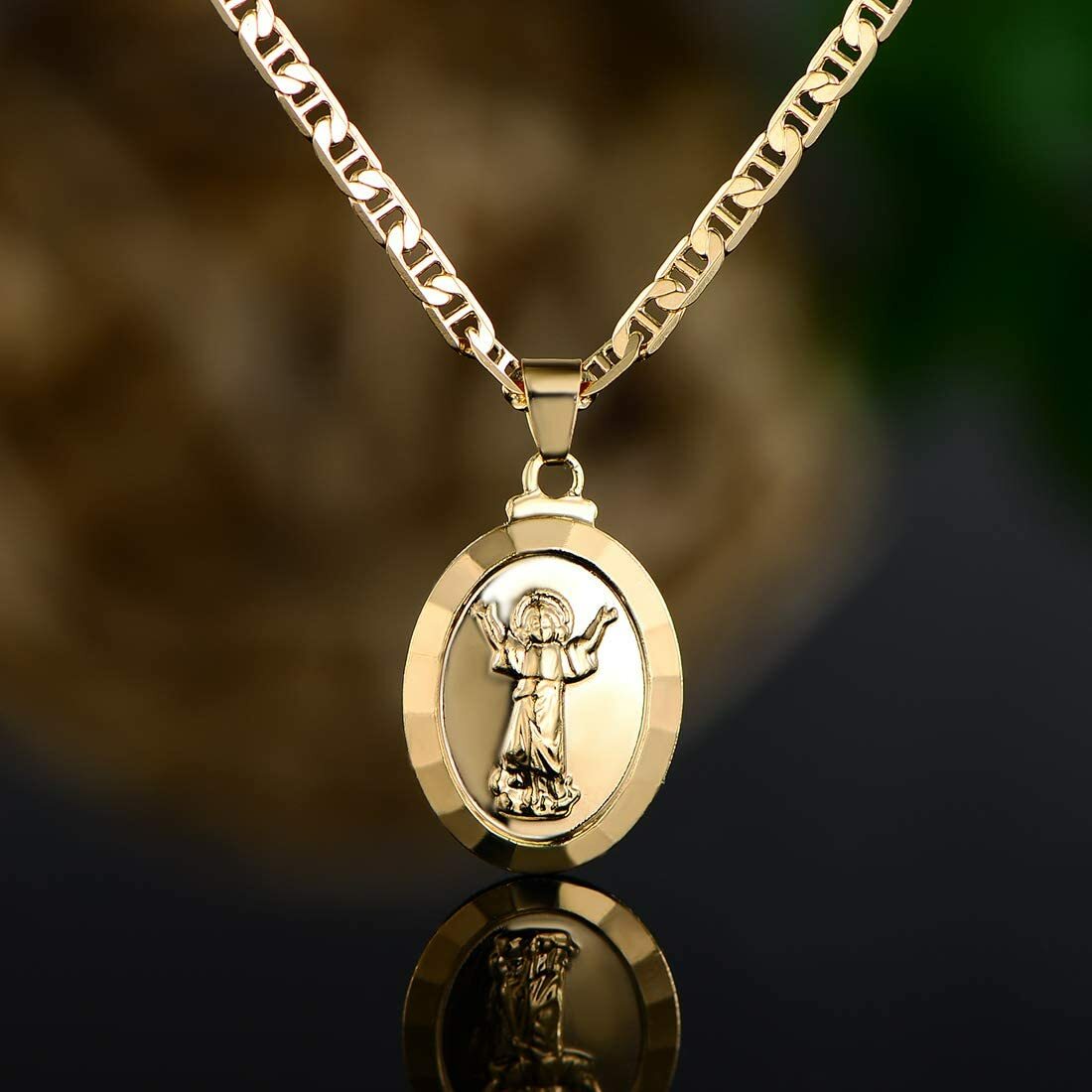 Baby Jesus Necklace for Women Men Boys Girls 18K Gold Plated Flat Mariner 24″