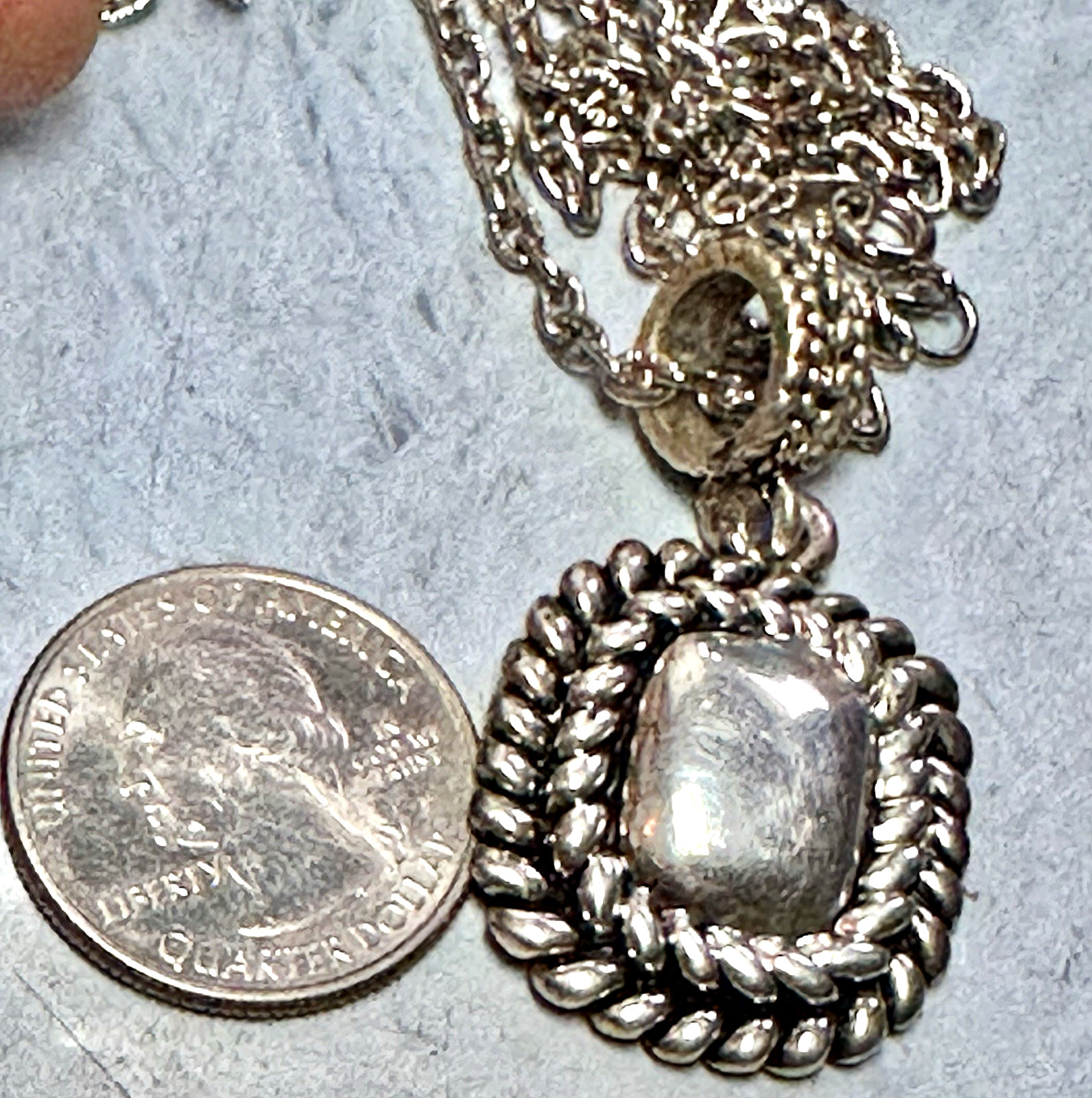 Vintage Silver Tone and Square Pendent Necklace, Signed BEST, 30″